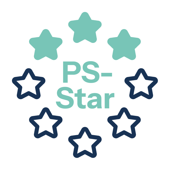 PS-Star logo with five filled and five outlined stars forming a circle around the text.
